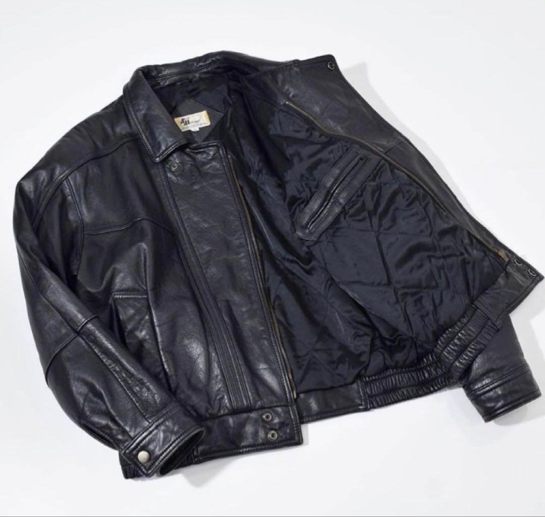 90s vintage leather jacket 短丈 レザーブルゾン 黒