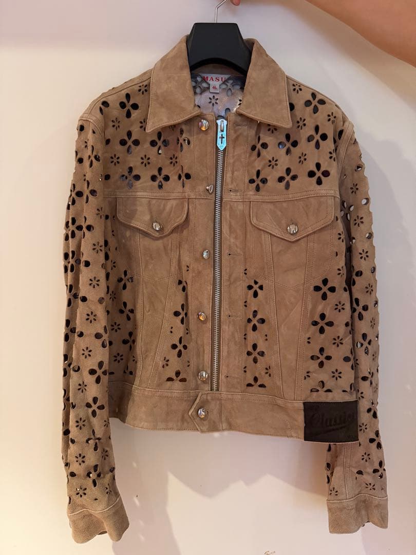 ジャケット・アウター MASU FLOWER-CUT LEATHER TRUCKER JACKET46