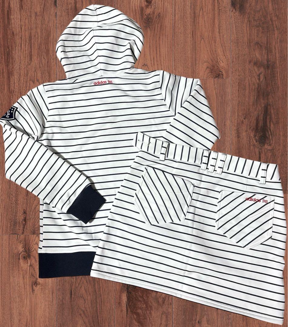 ✨美品✨ adidas ゴルフ セットアップ M 白紺 ボーダー レディース