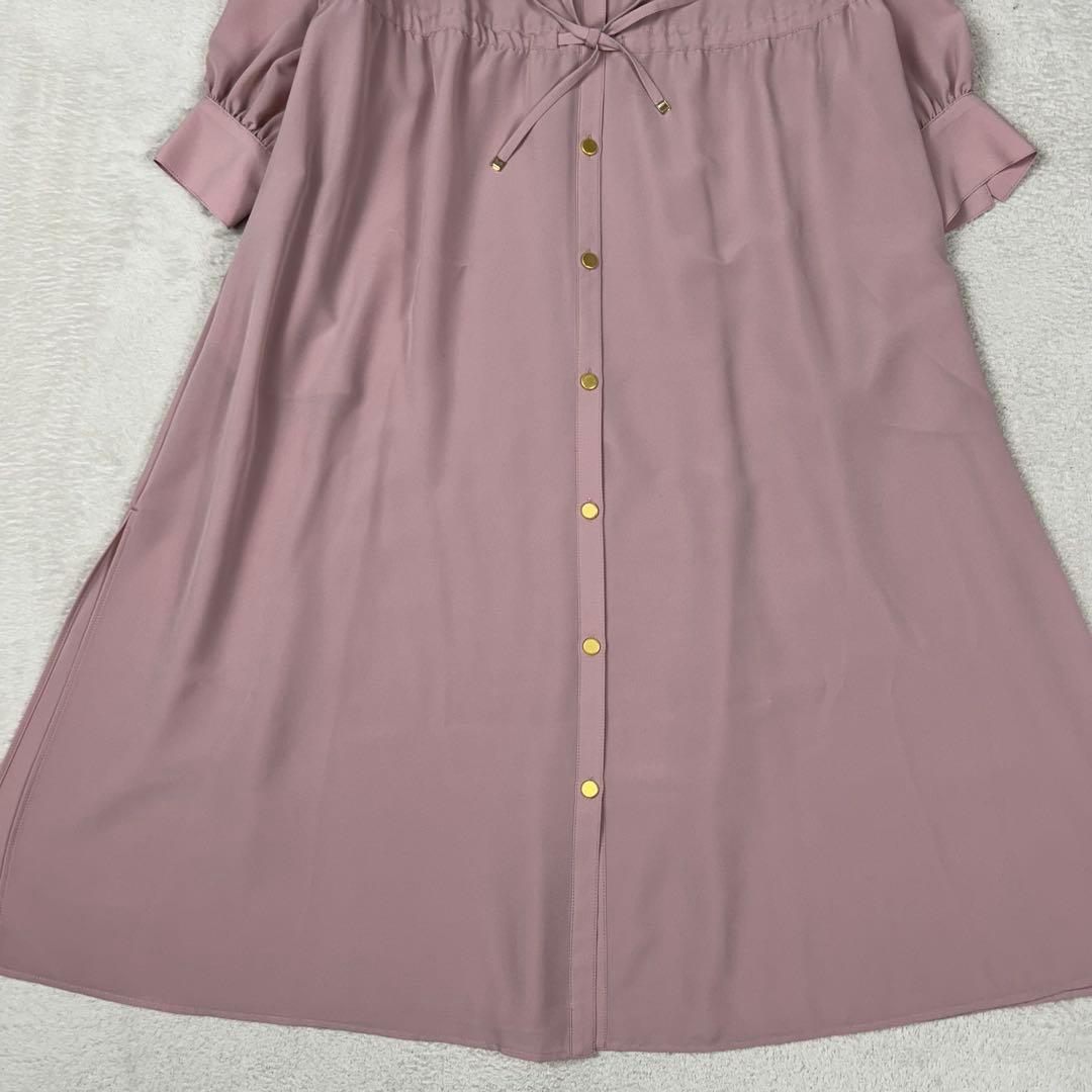 現行♡ANAYI ノーカラーシャツワンピース マキシ丈 バンドカラー ピンク