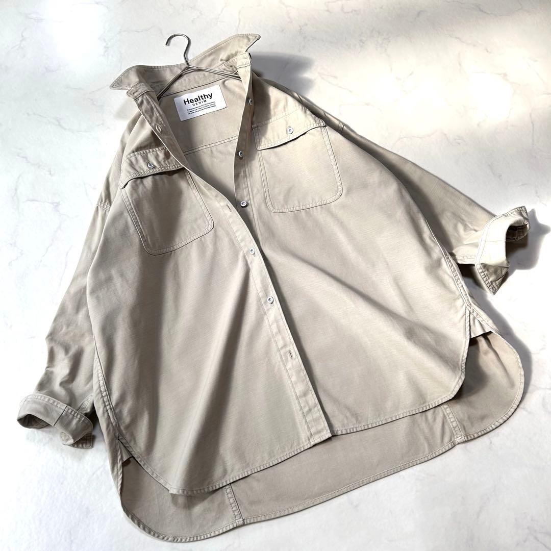 極美品 ヘルシーデニム オーバーシャツ アーモンドシャツ ミリタリー ベージュ