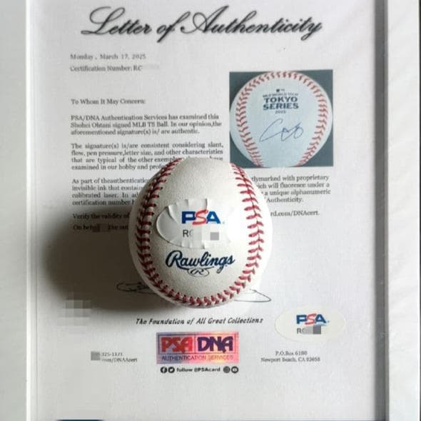 大谷翔平 直筆サインボール PSA/DNA社認証 2025年 MLB東京シリーズ