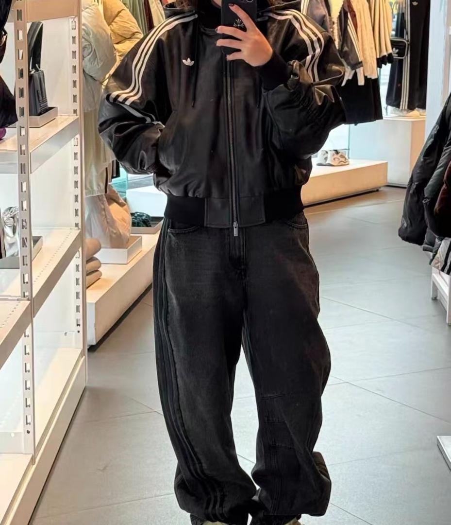 adidas フェイクレザー ジャケット アウター