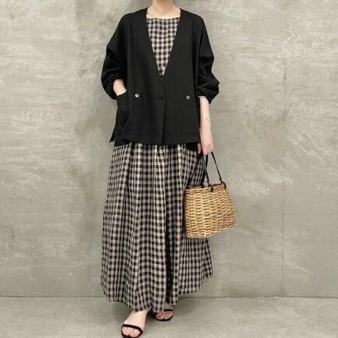 極美品✨ビアズリー　リネン ギンガム キャミワンピース　マキシ丈　麻100%