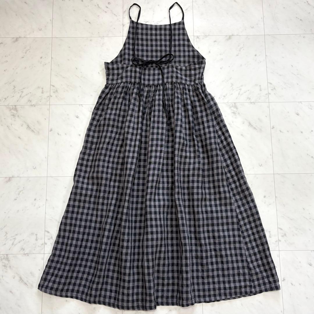 極美品✨ビアズリー　リネン ギンガム キャミワンピース　マキシ丈　麻100%