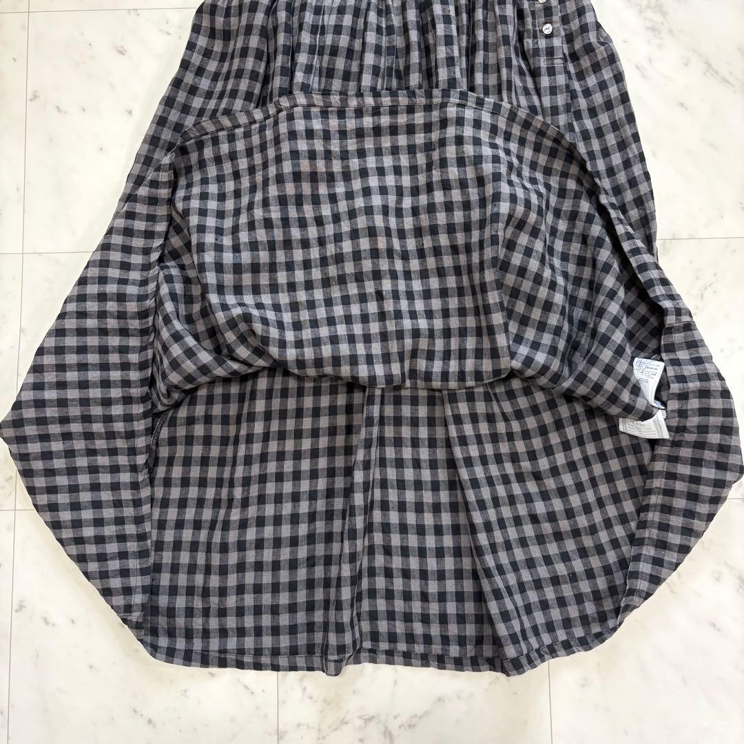 極美品✨ビアズリー　リネン ギンガム キャミワンピース　マキシ丈　麻100%