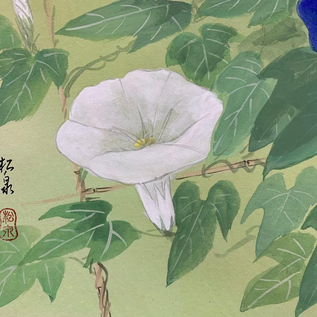 美品 掛け軸 田中松泉作 朝顔図 共箱 季節掛け
