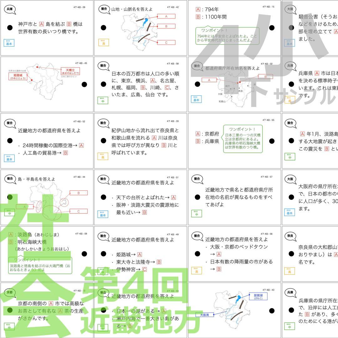 中学受験 暗記カード【4年下 社会・理科1-4回】 予習シリーズ 組み分け対策