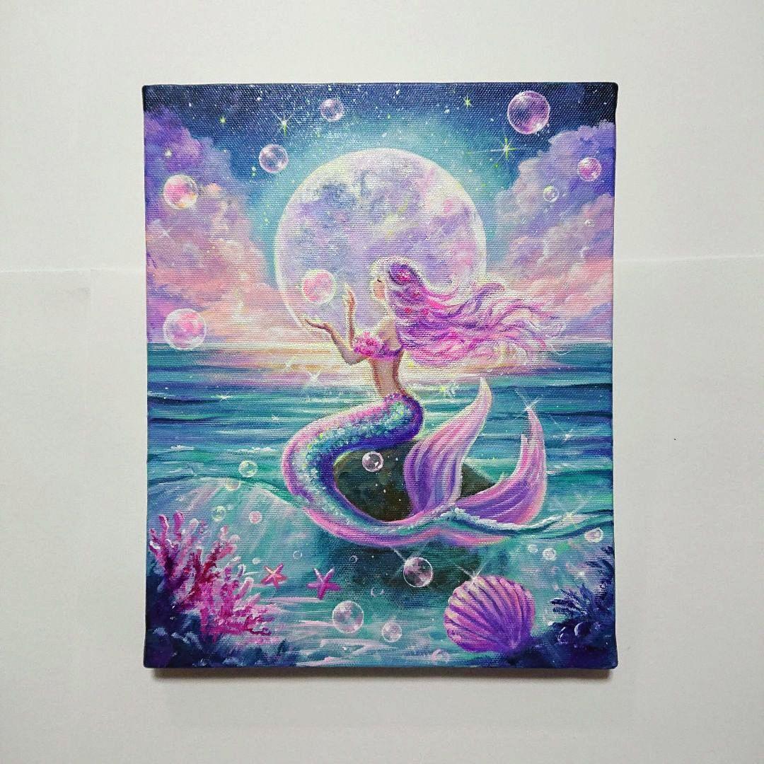 【人魚姫】アクリル画 F3 風景画 絵画