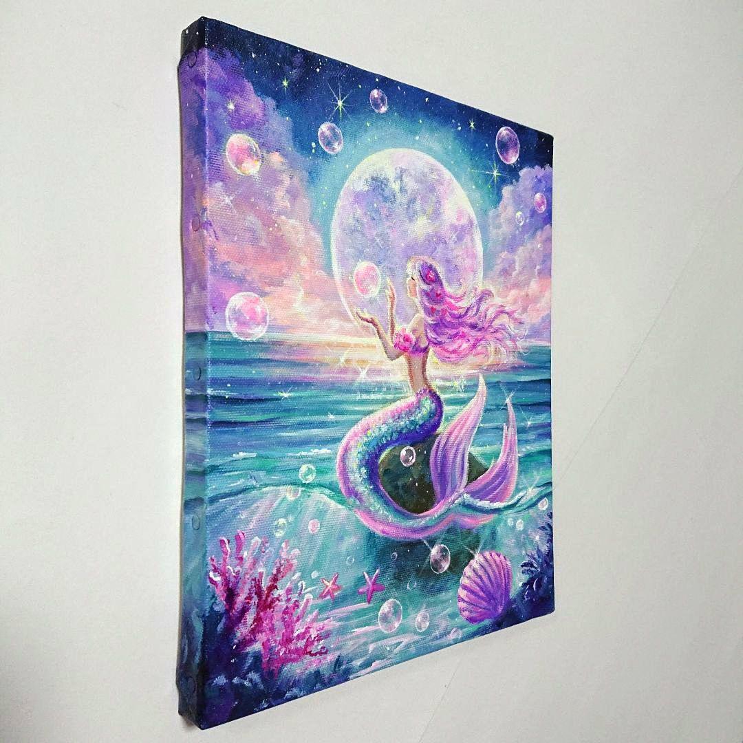 【人魚姫】アクリル画 F3 風景画 絵画
