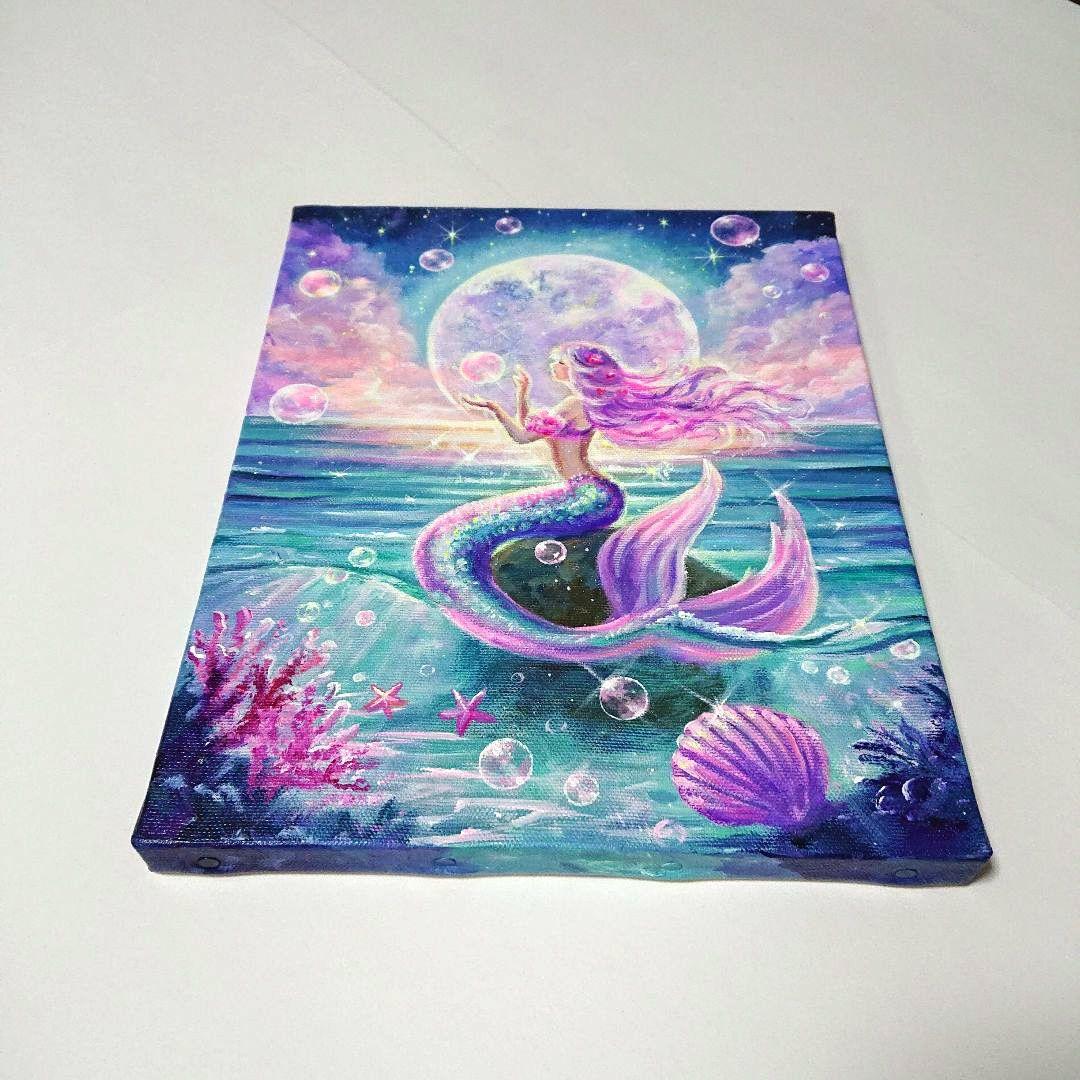 【人魚姫】アクリル画 F3 風景画 絵画