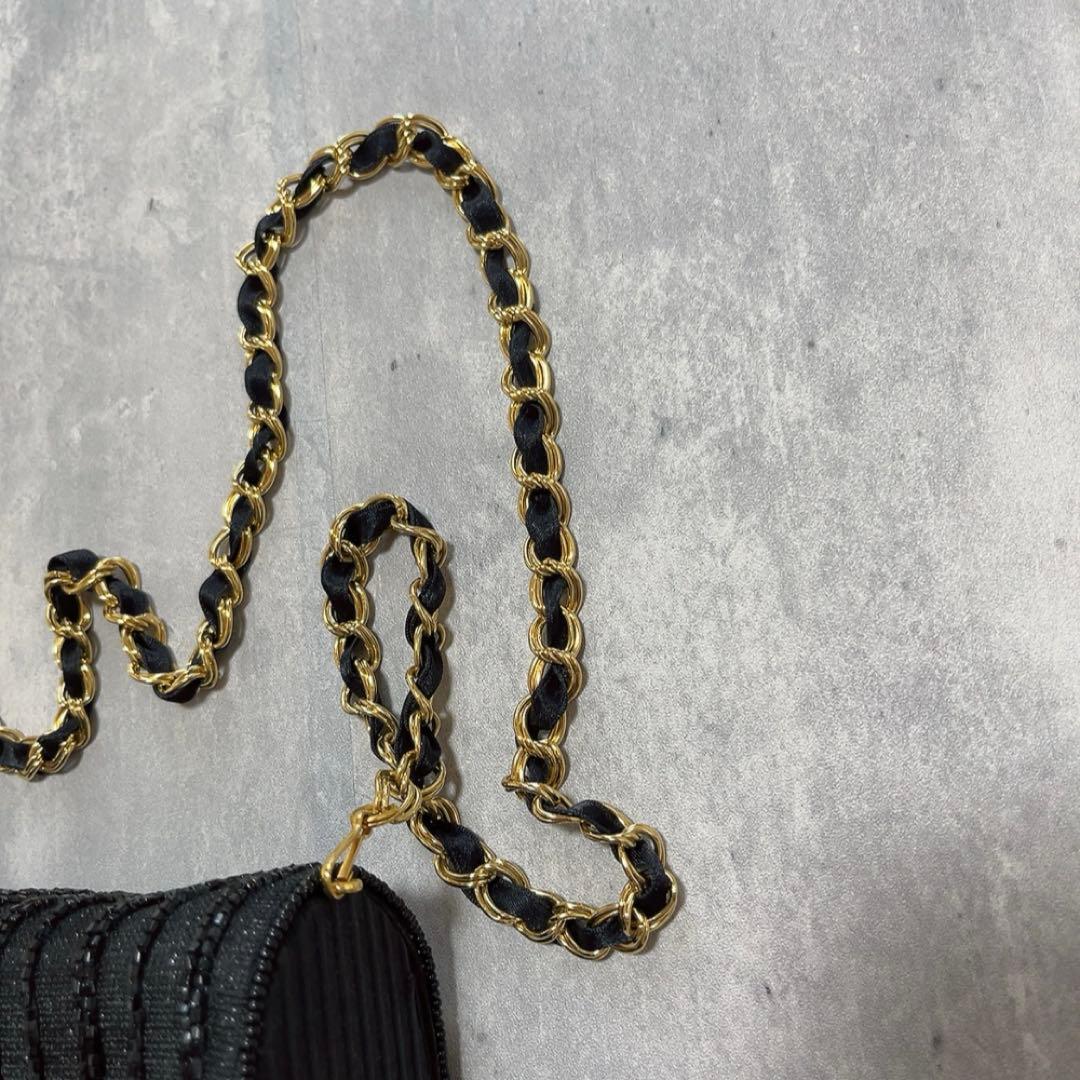 美品 ルミーはしもと ビーズバッグ パーティーバック ショルダー 黒 ゴールド