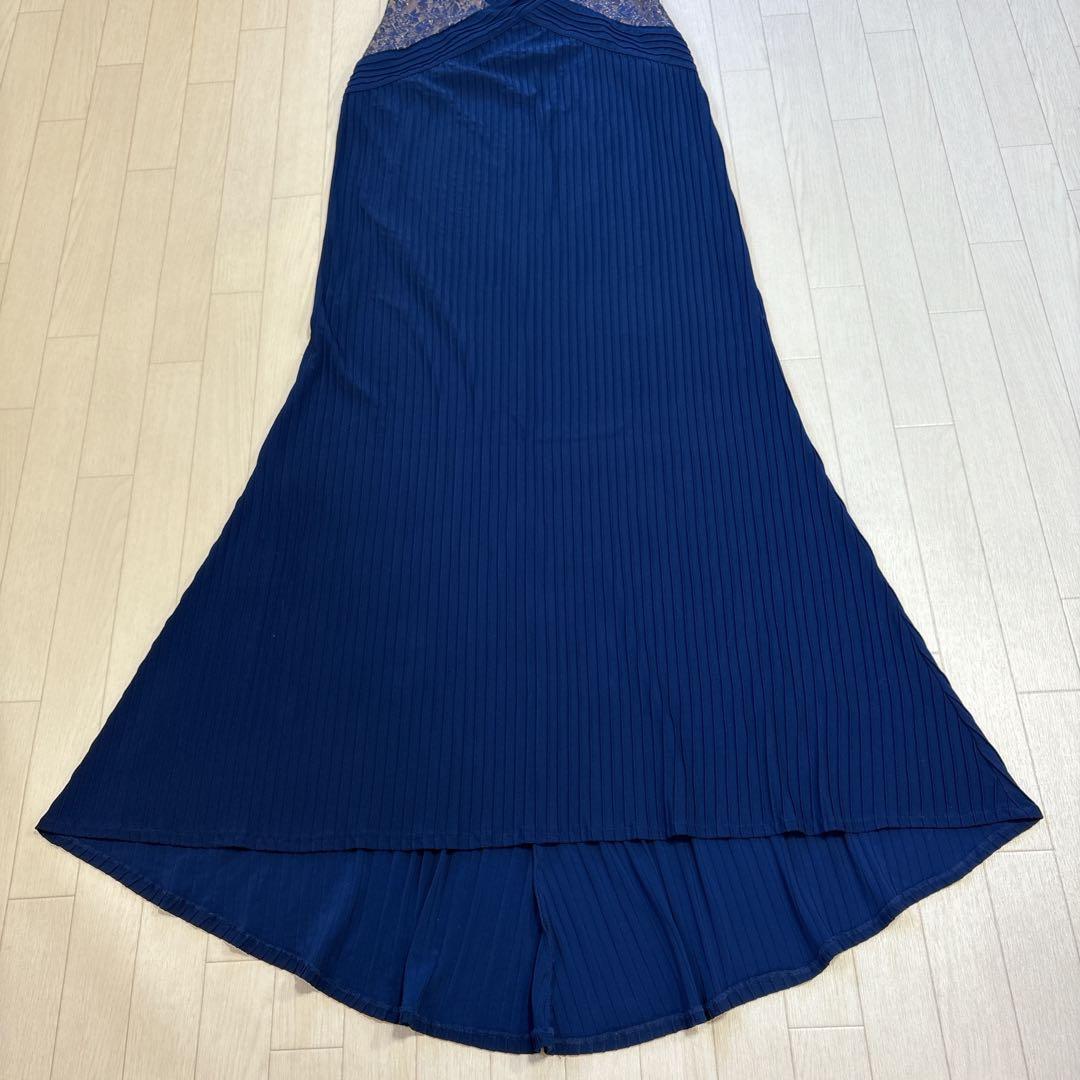 タグ付き タダシショージ オープンバック ピンタック ロングドレス M ネイビー
