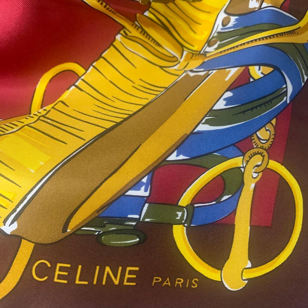 d*4様 CELINE シルクスカーフ レッド・ブラウン馬具柄　冬特価〜2/15