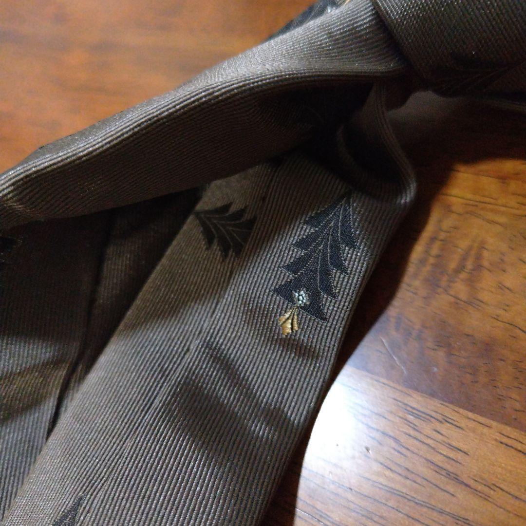 Franco Minucci ミヌッチネクタイ ブラウン 木の葉刺繍