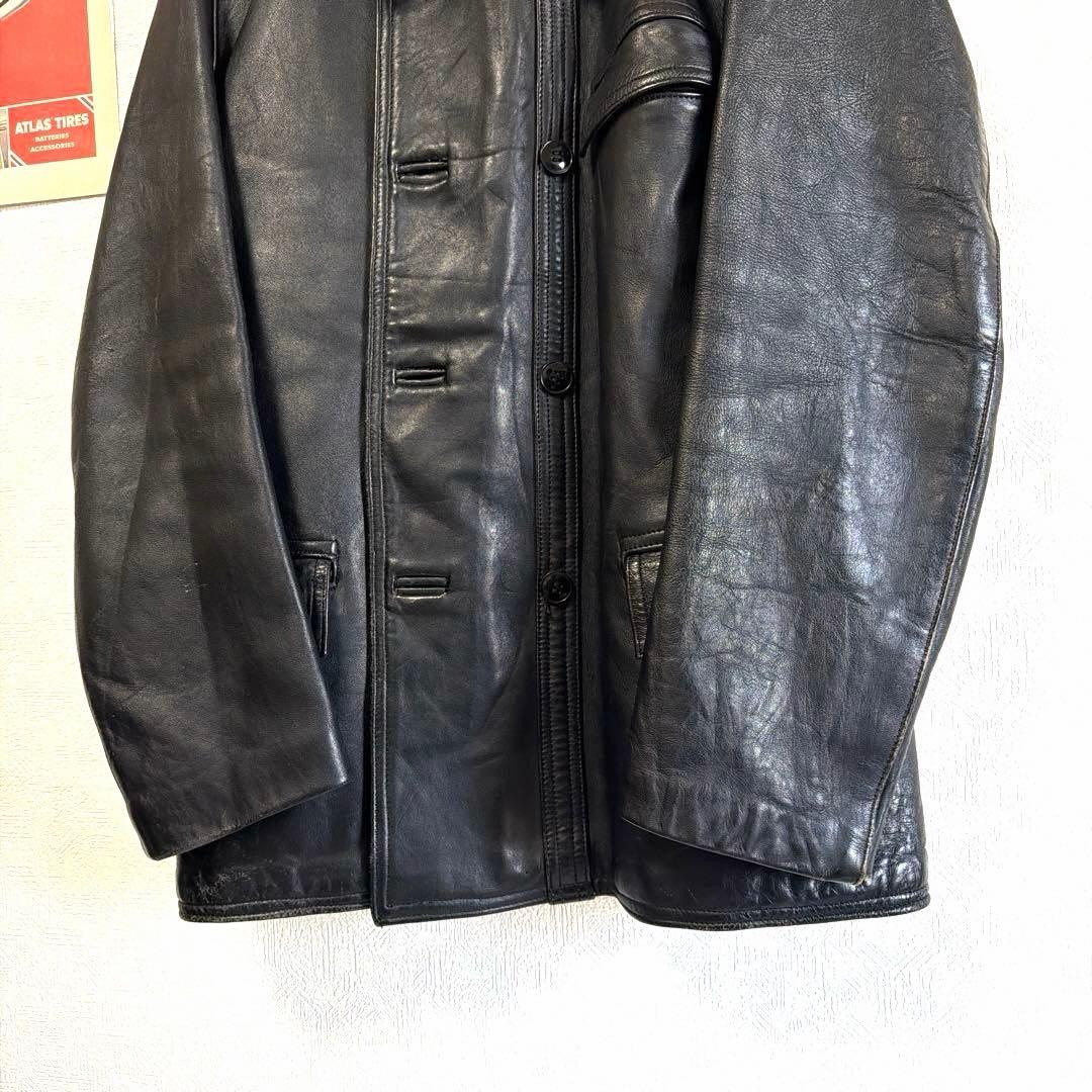 極上　50〜60s コルビジェジャケット レザー　フランス　ウール襟　ネイビー