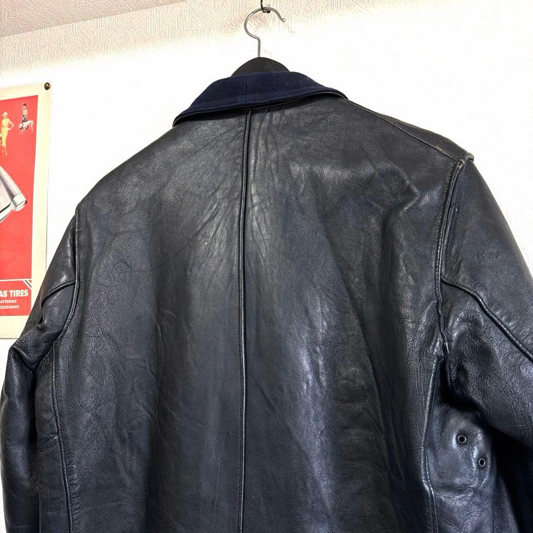 極上　50〜60s コルビジェジャケット レザー　フランス　ウール襟　ネイビー