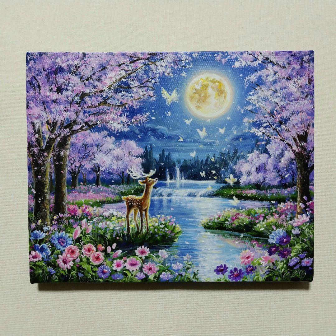 い*＊様 【月夜の桜】アクリル画 F3 風景画 絵画