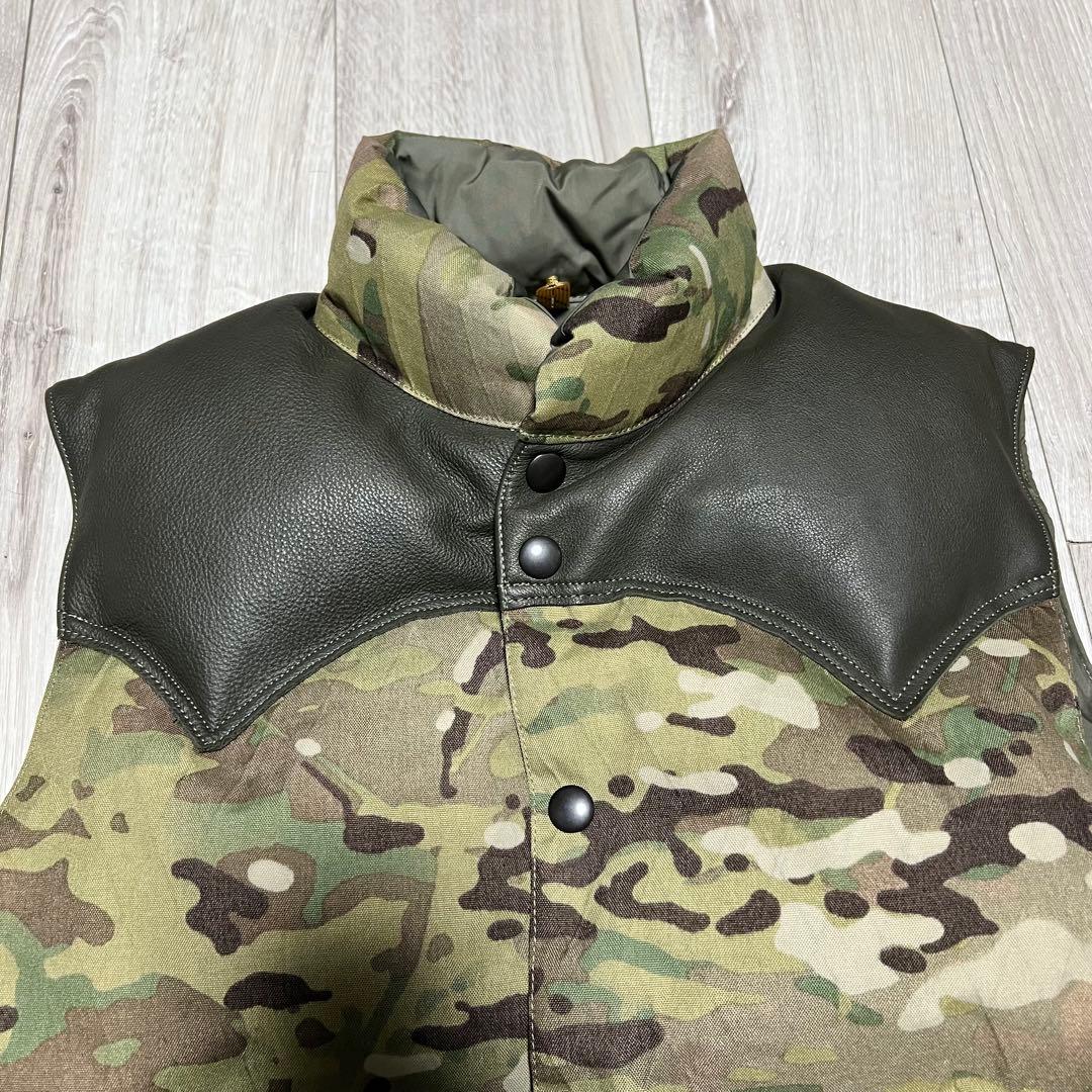 L XL ロッキーマウンテン×ビームス ダウンベスト 牛革 迷彩 日本製 カモ