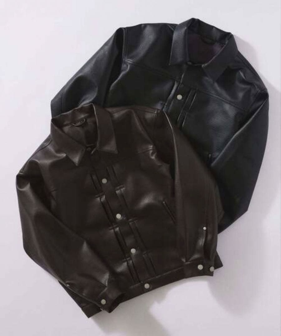 美品シンセティック レザー トラッカージャケット　ブラックL
