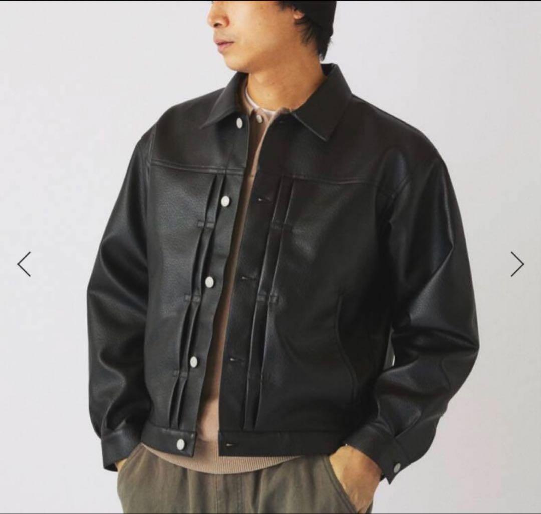 美品シンセティック レザー トラッカージャケット　ブラックL
