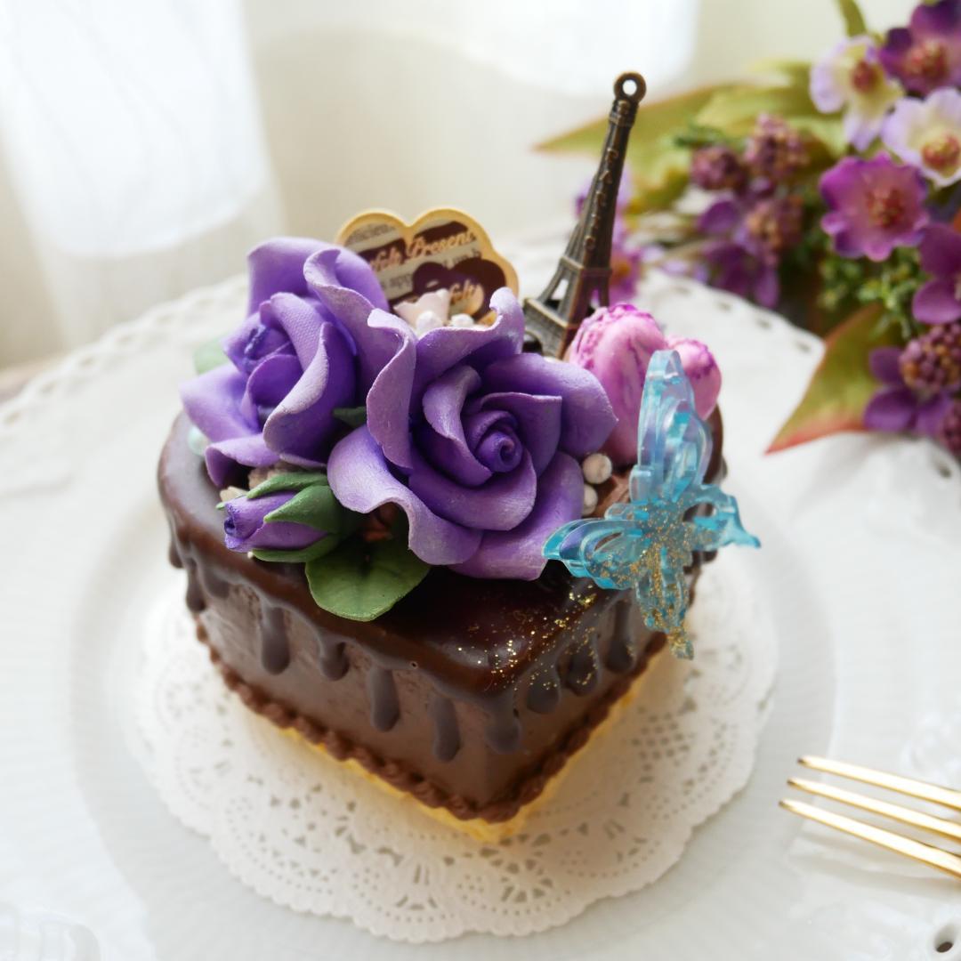 【merci*M様】フェイクスイーツ❤︎‬バイオレットローズチョコドリップケーキ