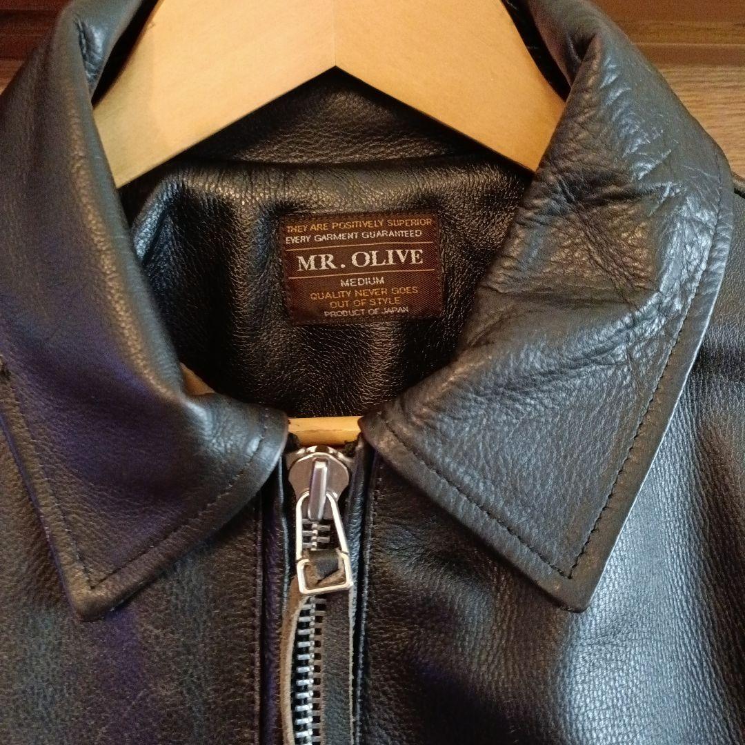 c*2様 MR. OLIVE ブラックレザーシングルライダースジャケット M