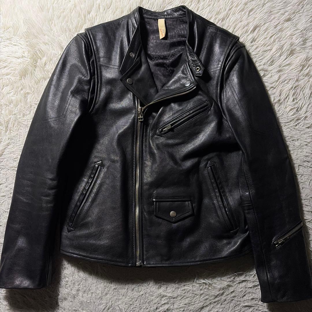 美品■タケオキクチ　ライダースジャケット　ダブル　本革　ブラック　サイズ4