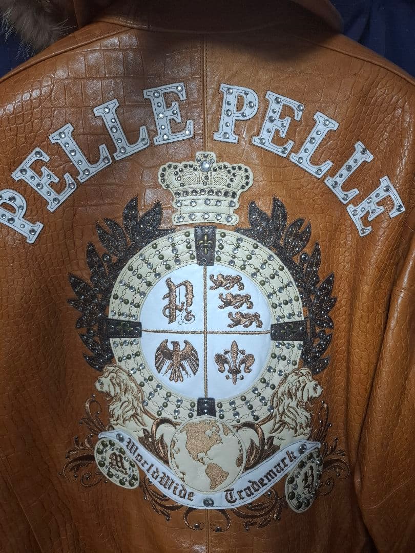 大きいサイズ52 pellepelleペレペレファー付きレザージャケット