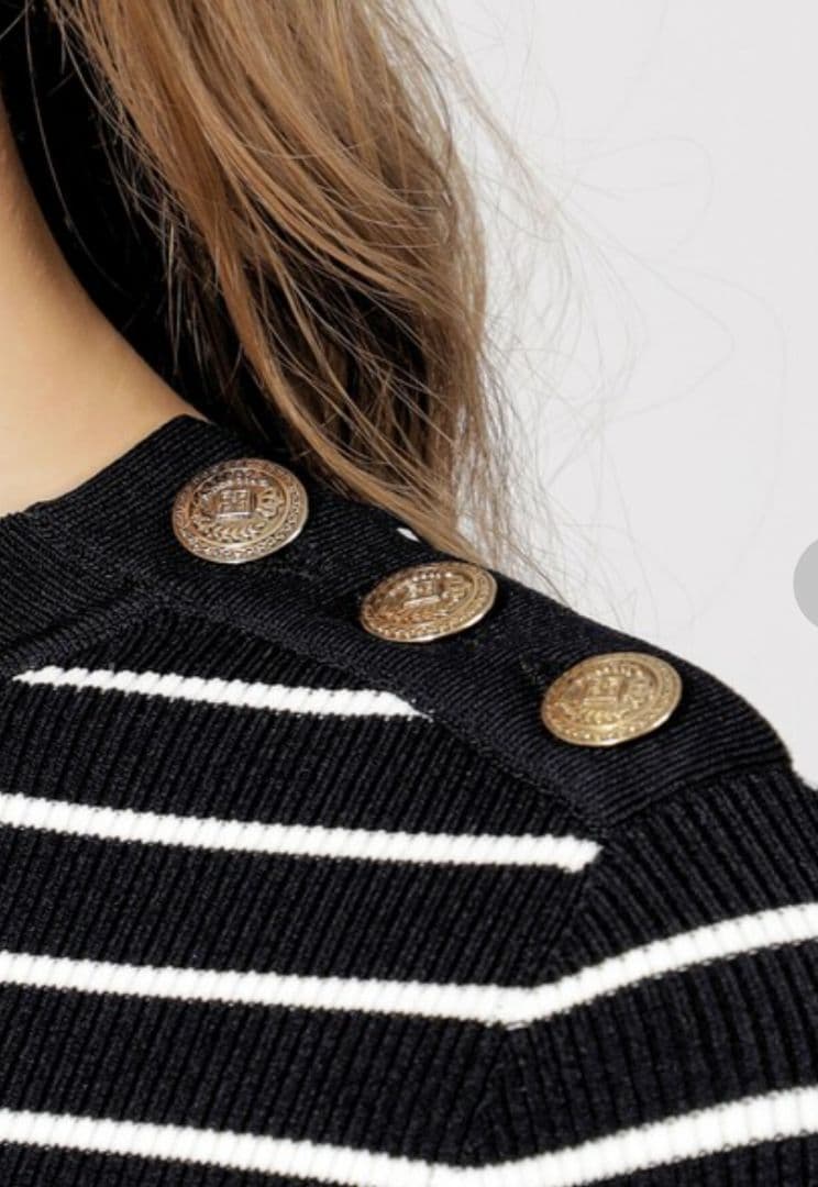 美品✨エポカ ボーダー ニット コンビ ワンピース ドレス 金ボタン 40