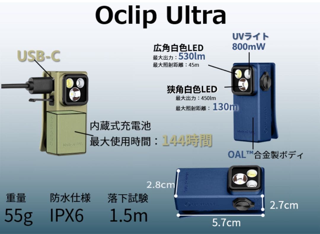 オーライト　olight Oclip Ultra OAL合金製 ネイビー