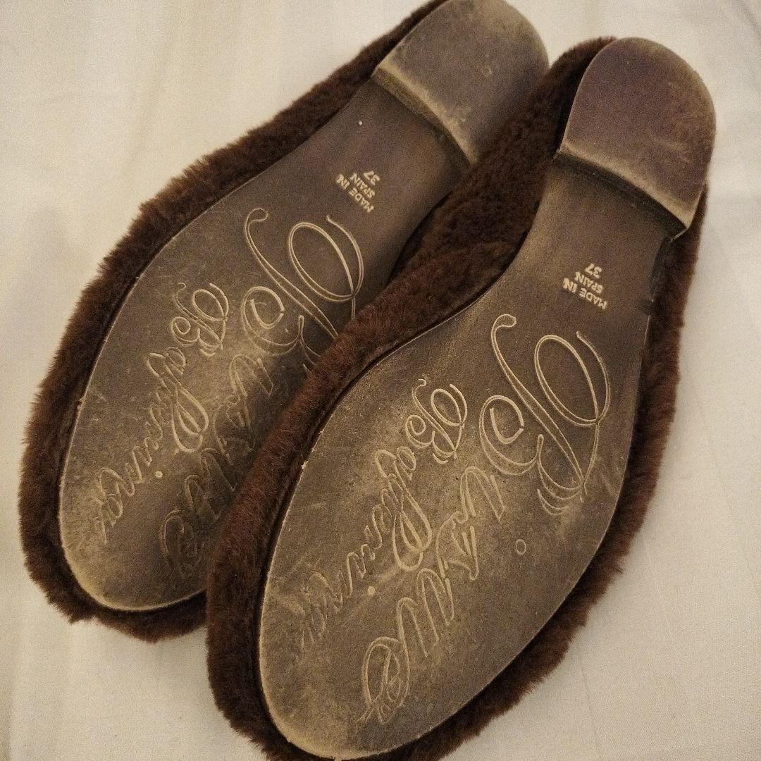BISUE BALLERINAS フェイクファー バレエシューズ　ブラウン