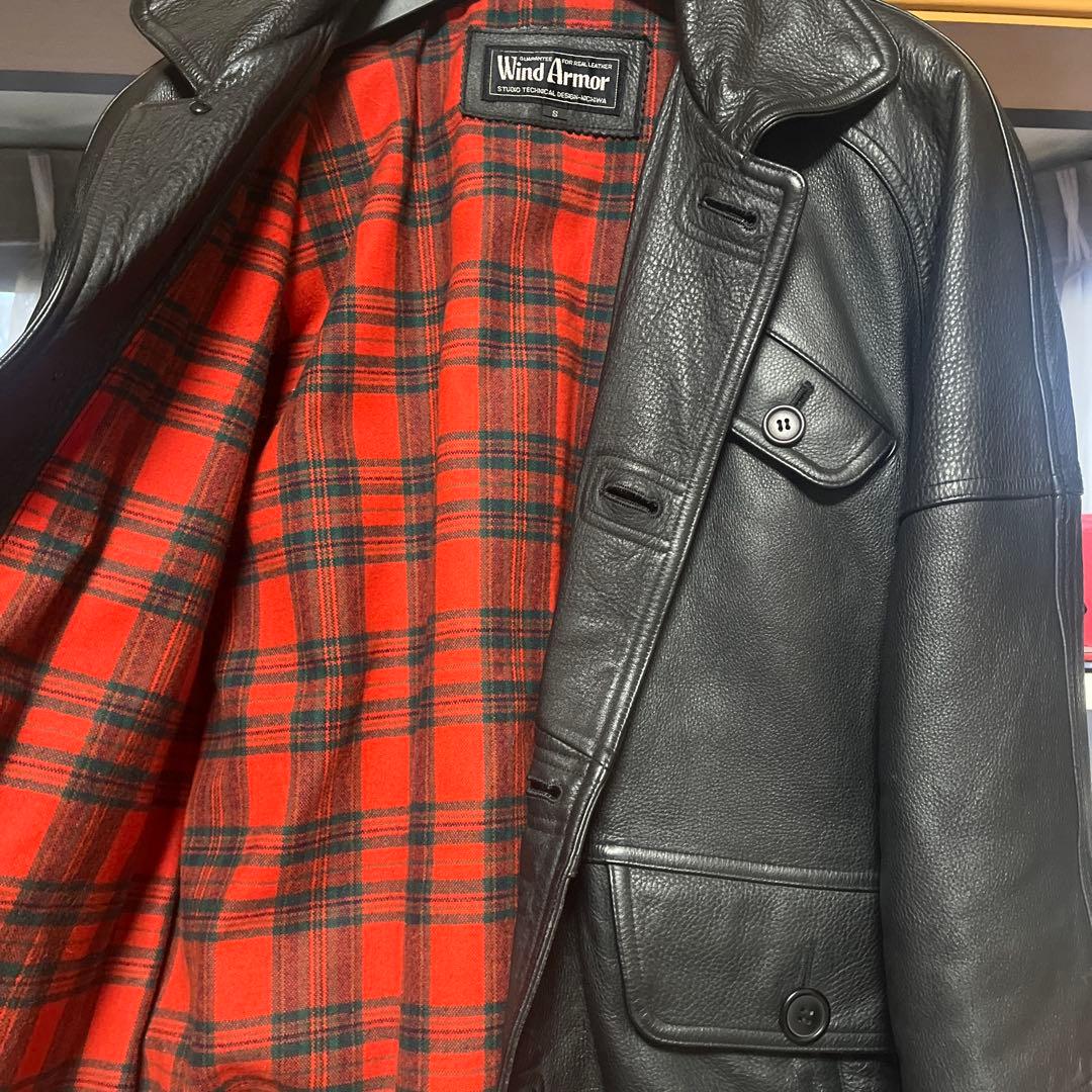 牛革 レザーカーコート 黒 90s Wind Armor