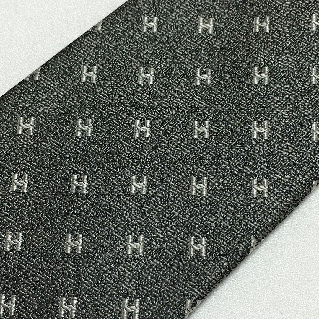 未使用級 エルメス HERMES ネクタイ シルク100% グレー H柄