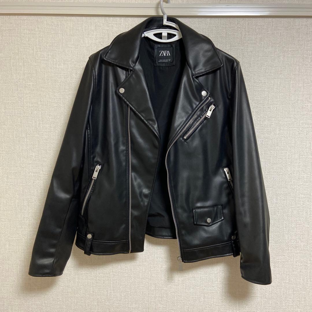 【美品】ZARA ダブルレザーライダースジャケット　XL 黒　ブラック　革ジャン