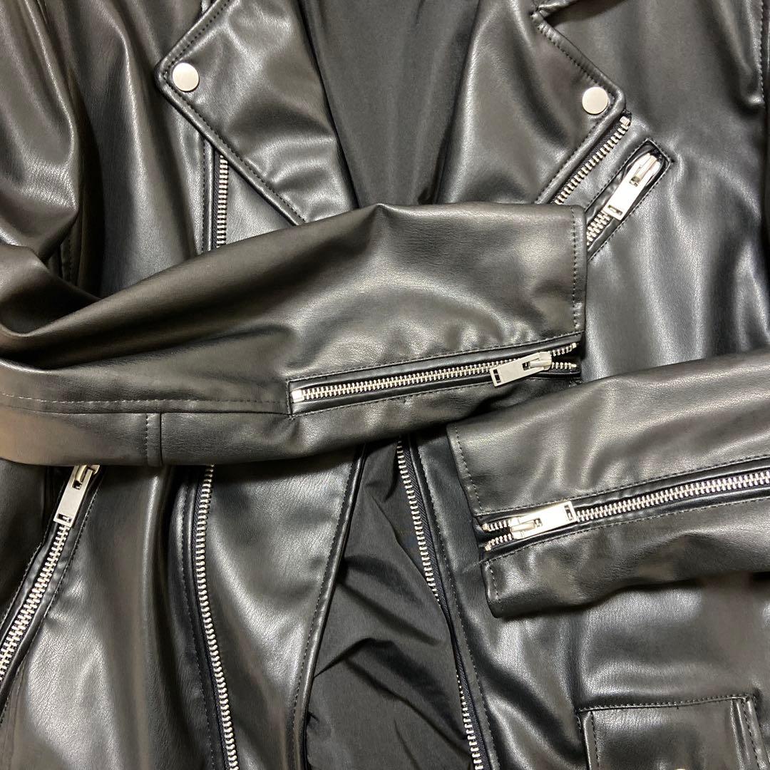 【美品】ZARA ダブルレザーライダースジャケット　XL 黒　ブラック　革ジャン