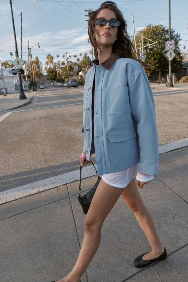 ZARA コントラストカラーパフジャケット 空色 S