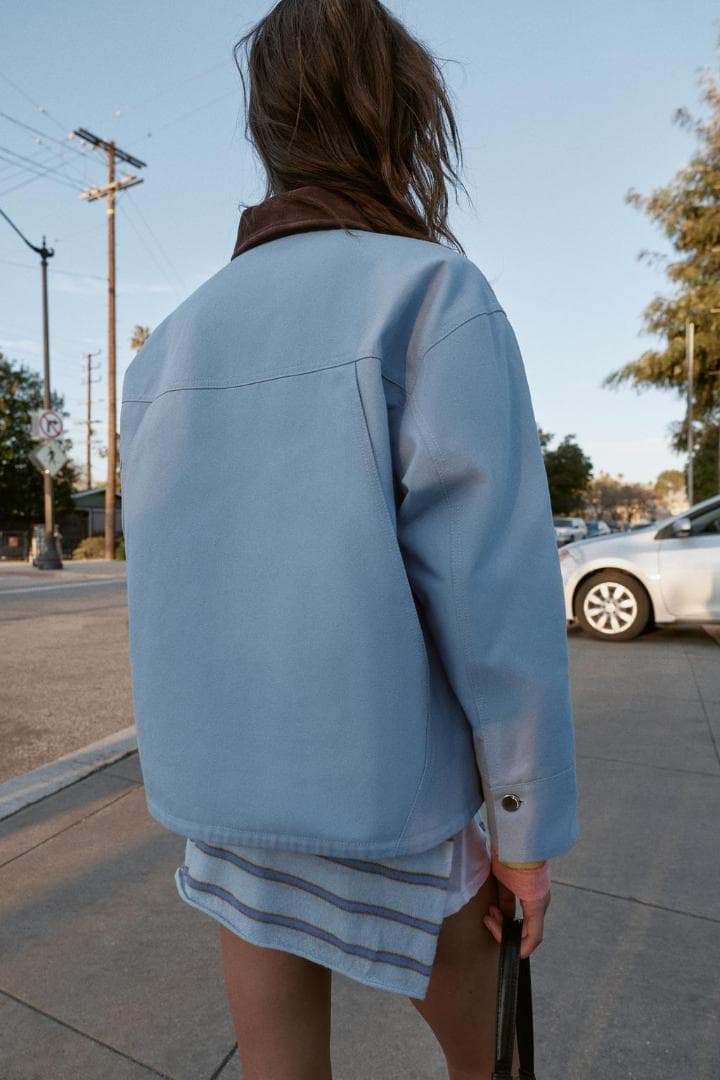 ZARA コントラストカラーパフジャケット 空色 S
