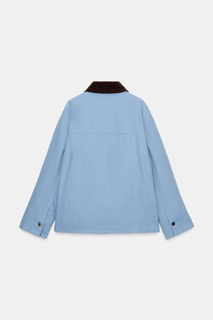 ZARA コントラストカラーパフジャケット 空色 S