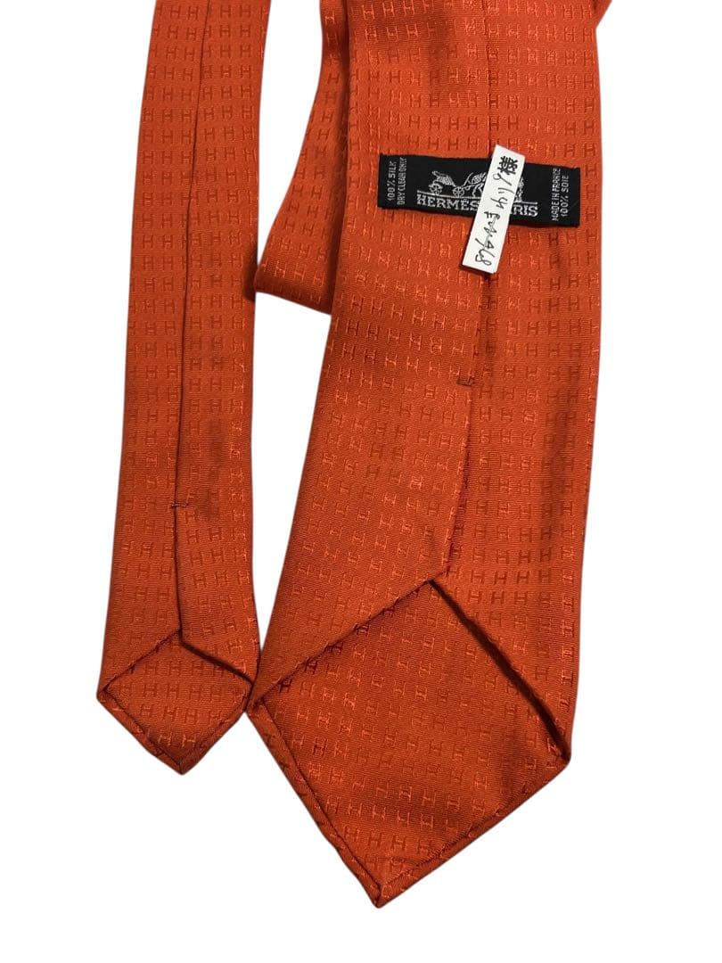 ネ*送様 71506 HERMES オレンジ シルクネクタイ　H柄