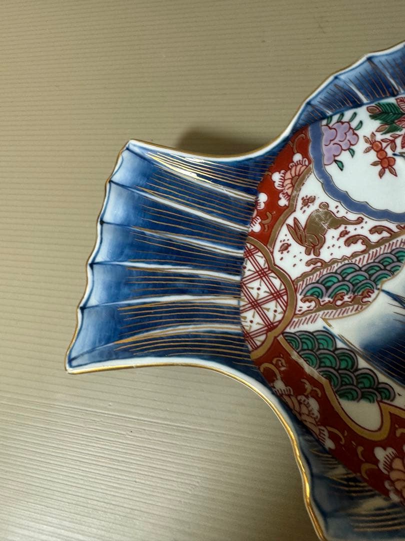 2819 希少　林九郎窯　染錦波兎　鯛型焼物皿　鯛　鯛皿　25cm