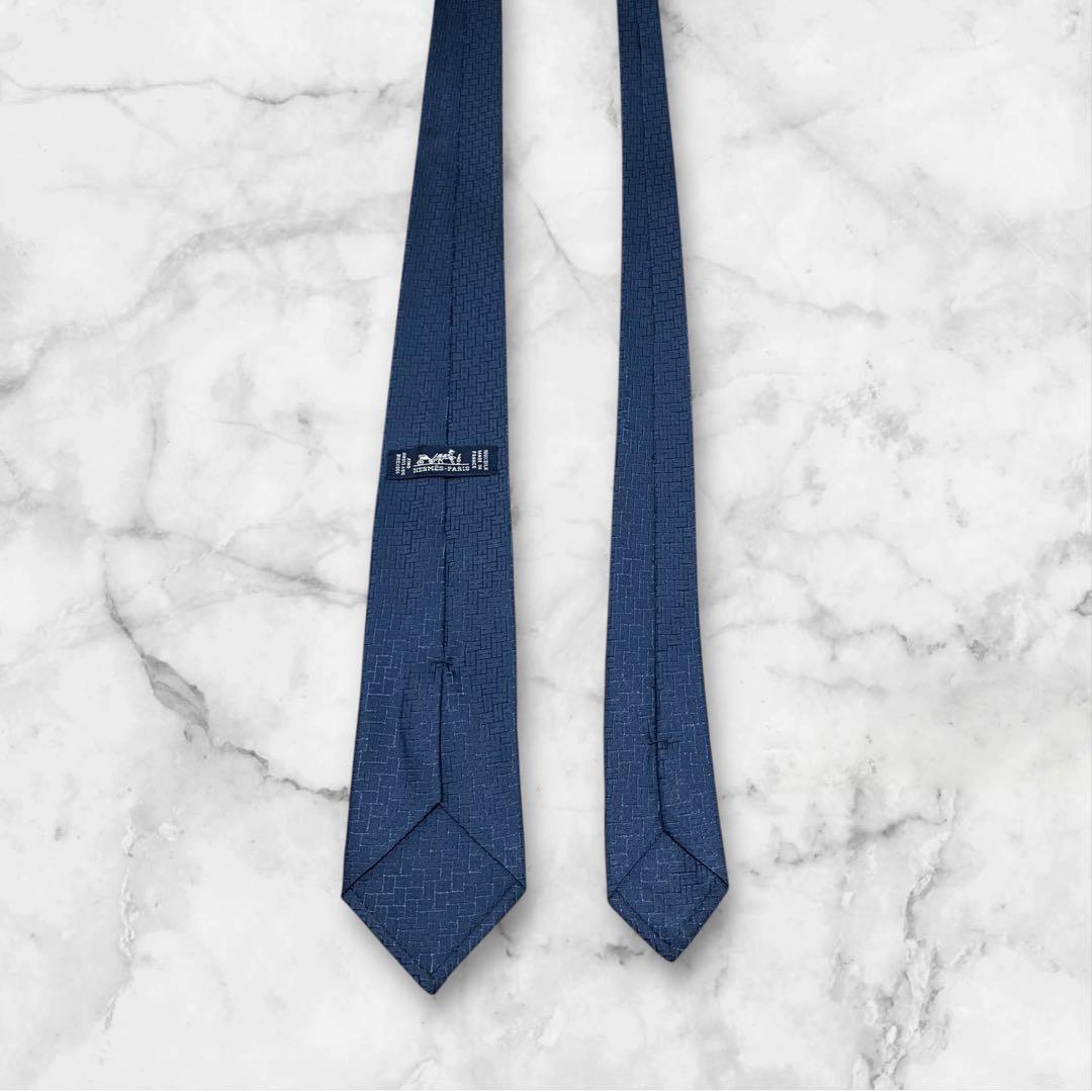 【美品】HERMES エルメス　ネクタイ　青　ファソネ　H柄