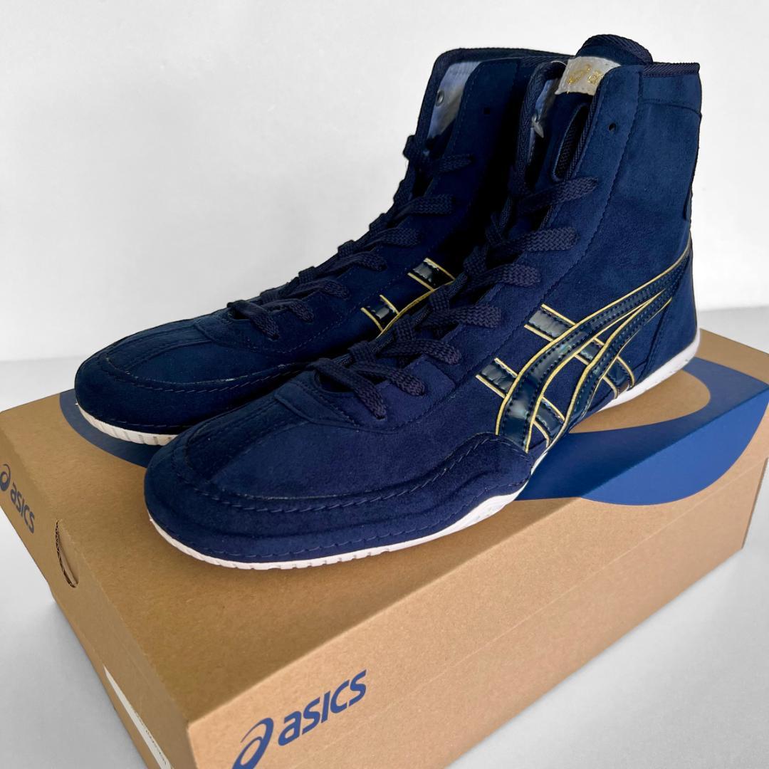 asics レスリングシューズ 1083A001 ネイビーxゴールド27.5cm