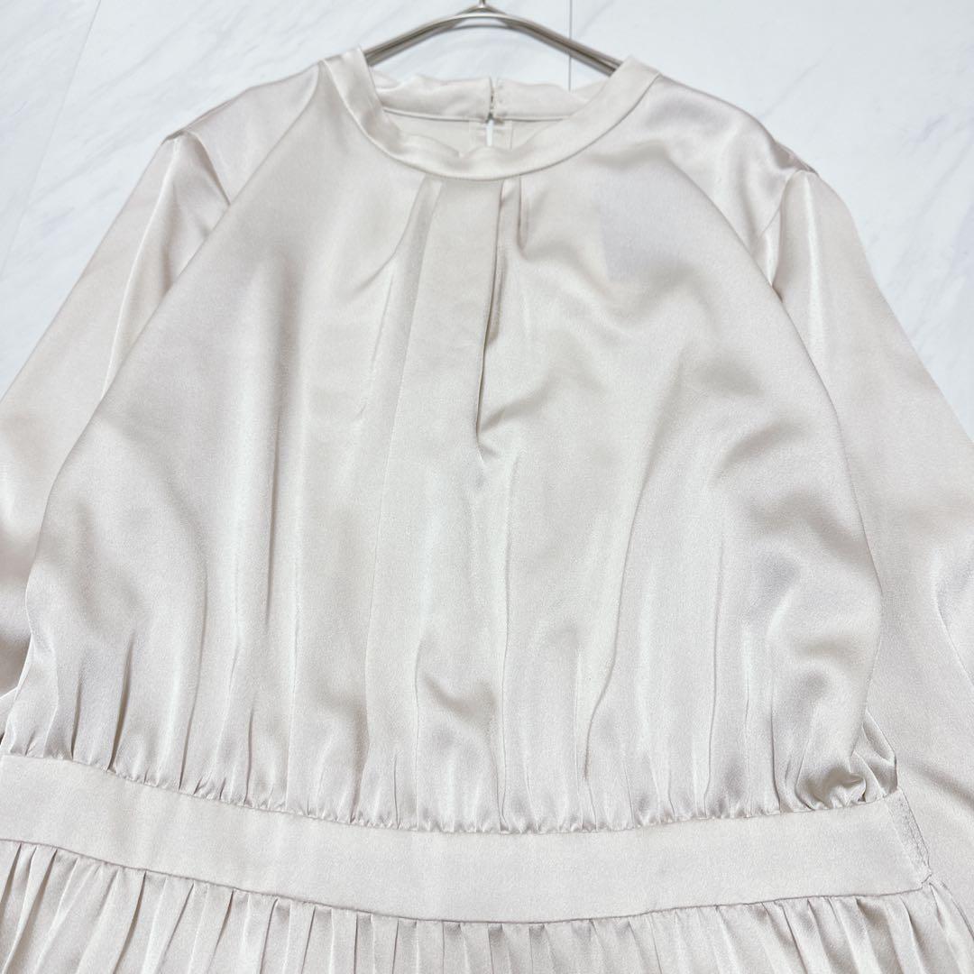 【新品✨タグ付き】オペークドットクリップ サテンプリーツワンピース 洗える L