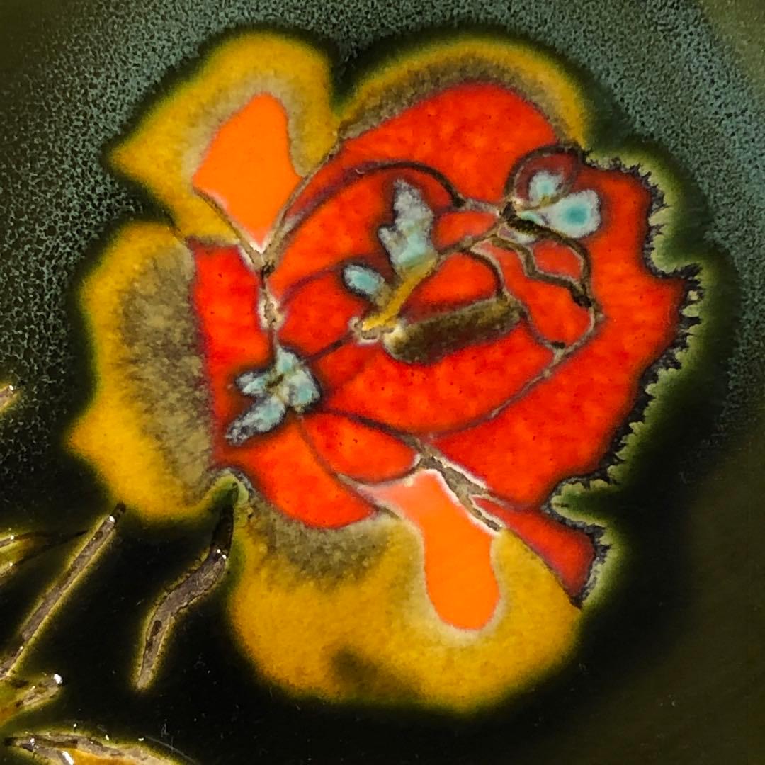 飾り皿 大皿 角皿 薔薇 バラ 陶器 ヴィンテージ アンティーク 金継ぎ 骨董