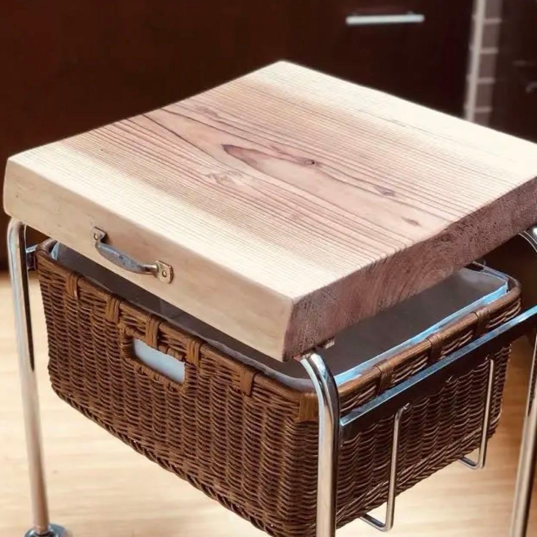 《 ビンテージ ワゴン 》ラタン籠 取っ手 インダストリアル 無垢天板