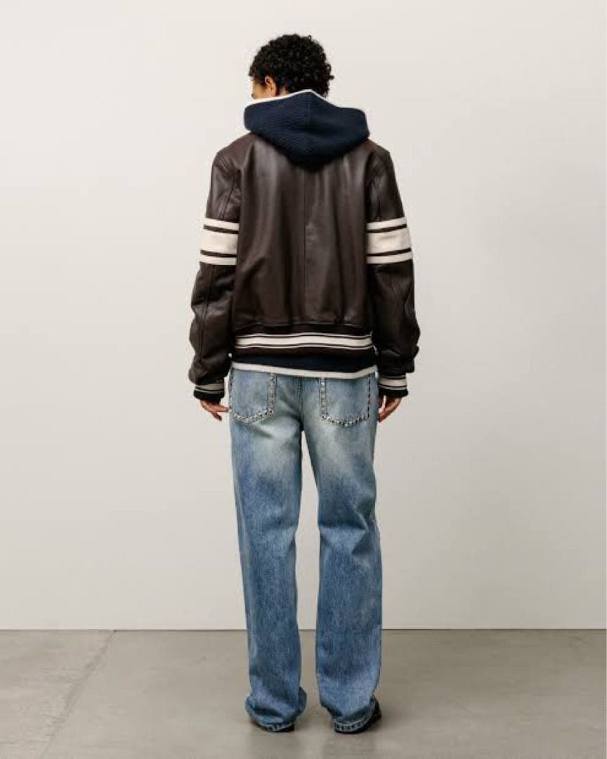 ジャケット・アウター Stussy WALES BONNER LEATHER VARSITY M