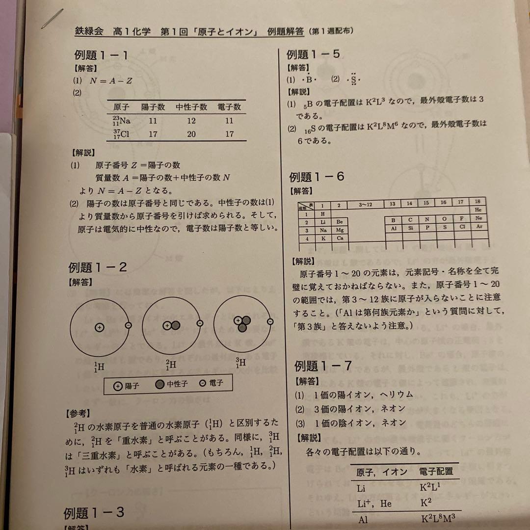 鉄緑会　高1 化学基礎講座　入門講座　プリント板書ノート　テスト付き