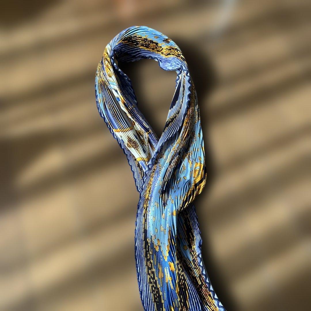HERMES プリーツスカーフ 青金