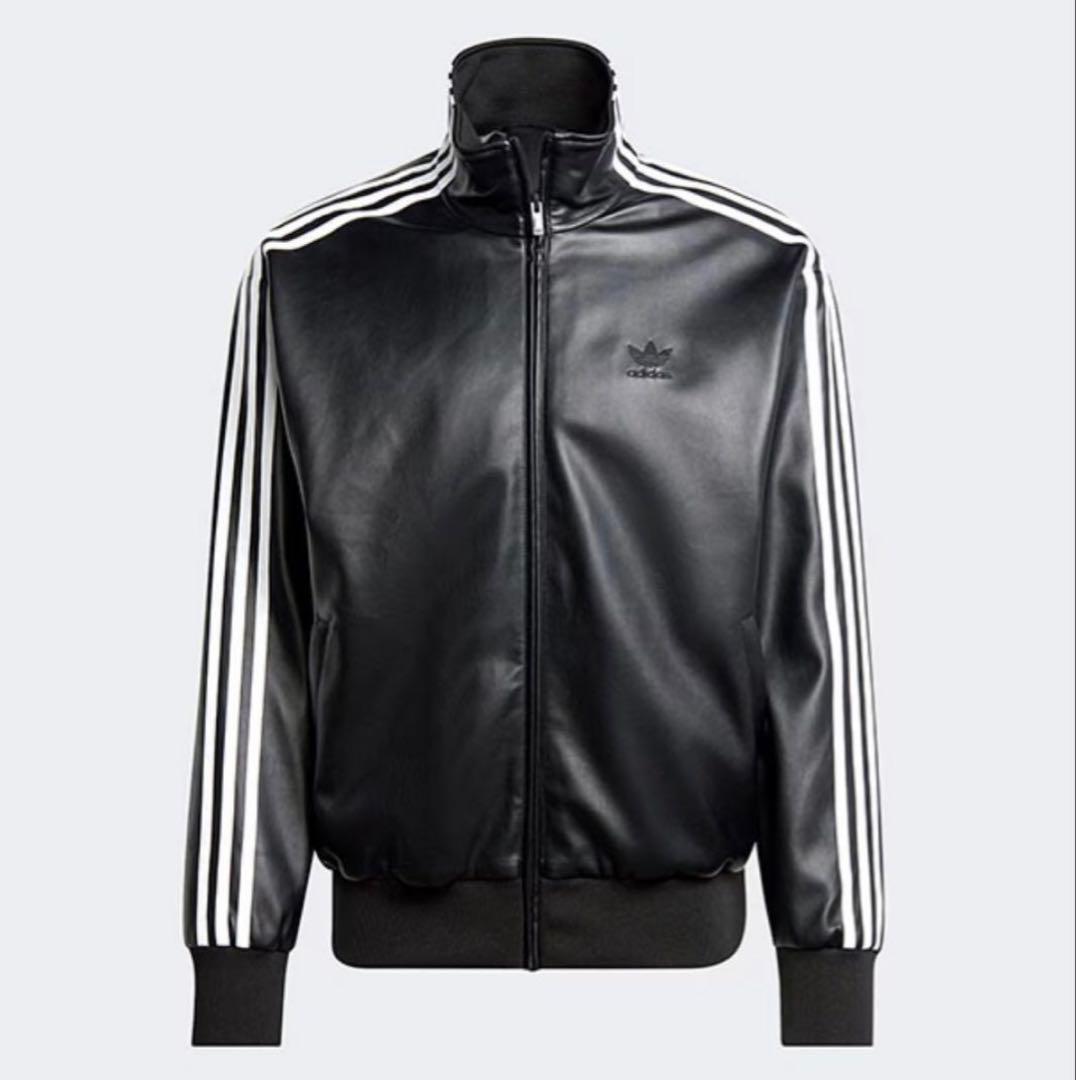 adidas フェイクレザージャケット L 黒 3本ライン
